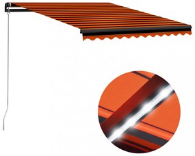 Narancs és barna kézzel kihúzható LED-es napellenző 300x250 cm