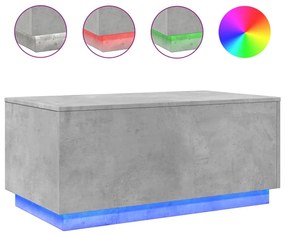 Betonszürke dohányzóasztal LED-lámpákkal 90x50x40 cm