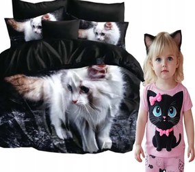 Ágynemű garnitúra 160x200 2 párnahuzat 3D minta valódi cica macska