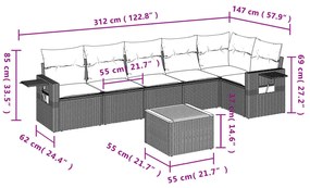 7 részes szürke polyrattan kerti ülőgarnitúra párnákkal