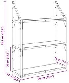 vidaXL Falpolc polcokkal tárolóval Öreg fa 60 x 21 x 78,5 cm Faanyag