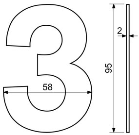 Házszám "3", RN.95L, rozsdamentes acél