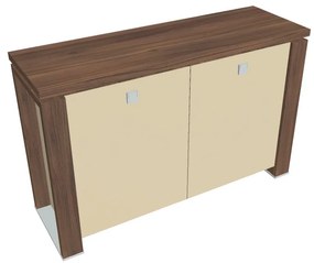 Verno+ S alacsony szekrény 140 x 46 x 90 cm, üvegajtó, dió / vanília