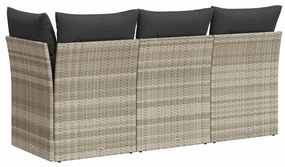 3 személyes világosszürke polyrattan kerti kanapé párnával