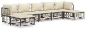 7 részes antracitszürke polyrattan kerti ülőgarnitúra párnákkal