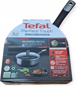 Mély serpenyő fedővel Tefal Perfect Touch 24 cm titán x3 Indukció/Gáz