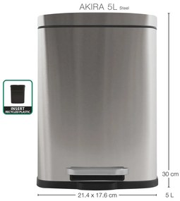 Matt ezüstszínű acél pedálos szemetes 5 l Akira – Spirella