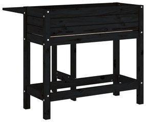 fekete tömör fa kerti ültetőláda összecsukható asztallappal