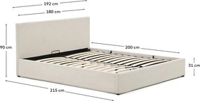 Bézs kárpitozott ágyneműtartós franciaágy ágyráccsal 180x200 cm Nahiri – Kave Home