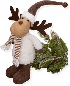 Karácsonyi rénszarvas krémszínű sapkában és barna cipőben 19x11x45cm Figura