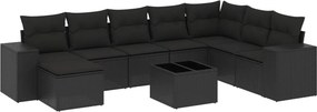 vidaXL 9 részes fekete polyrattan kerti ülőgarnitúra párnákkal