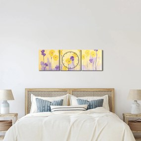 Kép - Lila és sárga virágok (órával) (90x30 cm)