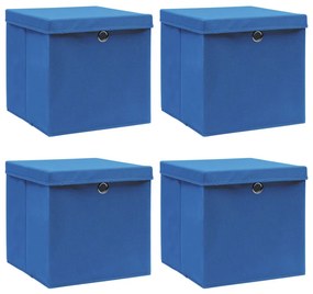 vidaXL 4 db kék szövet tárolódoboz fedéllel 32 x 32 x 32 cm