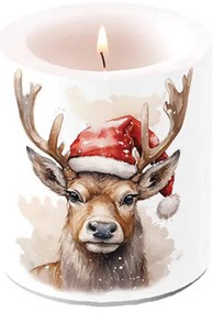 Karácsonyi rénszarvas átvilágítós viasz gyertya 10x10 cm Deer with Santa hat