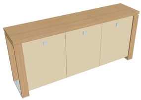 Verno+ S alacsony szekrény 200 x 46 x 90 cm, üvegajtó, világos tölgy / vanília