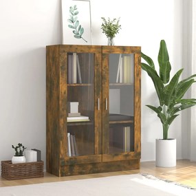 füstös tölgyszínű szerelt fa vitrinszekrény 82,5x30,5x115 cm