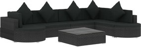 vidaXL 8 részes fekete polyrattan kertibútor-garnitúra párnákkal