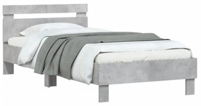 betonszürke ágykeret fejtámlával és LED-világítással 100x200 cm