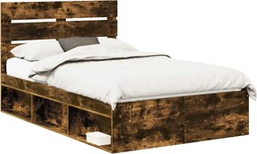 vidaXL Ágykeret fejtámlával Füstölt tölgy 135 x 190 cm Tömör fenyőfa
