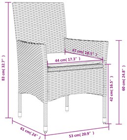7 részes barna polyrattan/üveg kerti étkezőgarnitúra párnákkal