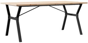 Tömör fenyőfa és acél étkezőasztal Y-vázzal 180x90x75,5 cm