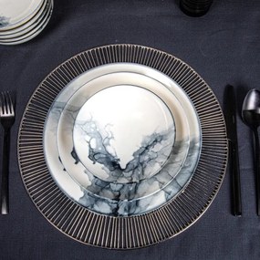 24 részes étkészlet fehér/fekete/porcelán