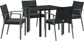 vidaXL Kert étkező szett 5 pcs Fekete és Szürke PE Rattan