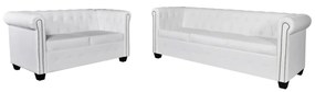 2 személyes és 3 személyes fehér műbőr Chesterfield kanapé