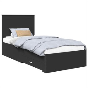 vidaXL Ágykeret fejtámlával Fekete és Ezüst 75 x 190 cm Faanyag