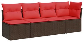 4 személyes barna polyrattan kerti kanapé párnákkal