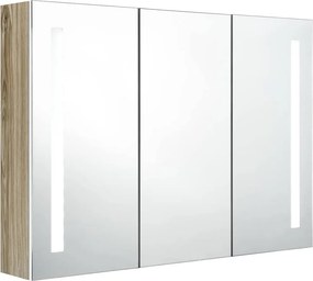 vidaXL fehér tölgyszínű fürdőszobaszekrény LED világítással 89x14x62cm