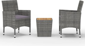 vidaXL 3 részes szürke polyrattan és akácfa bisztrószett