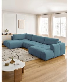 Kék kinyitható-tárolóhelyes sarokkanapé (bal oldali-U alakú) Fuji – Bobochic Paris