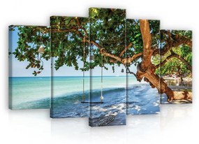 Vászonkép 5 darabos, Fa a tengerparton,hintával 100x60 cm méretben