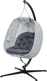 Outsunny Függőszék Állvánnyal, Összecsukható Tojásformájú Hintaágy Puhaszék Párnákkal, Hintaülőke Kültérre és Beltérre, Teraszra, Kertbe, Szürke | Aos