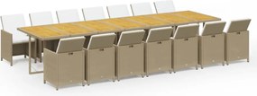 vidaXL 15 részes bézs polyrattan kerti étkezőgarnitúra párnákkal