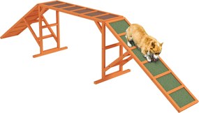 PawHut Kutya Agilitási Híd - Agilitási Felszerelés Kutyáknak Biztonsági Bárdával, Csúszásmentes Felületű Agilitási Eszköz Kertbe, 325 x 55 x 69 cm, Na