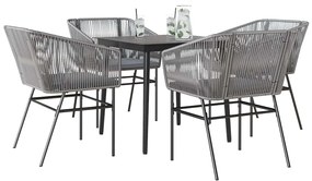 vidaXL 5 részes szürke polyrattan üveg kerti étkezőgarnitúra párnával