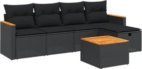 vidaXL 6 részes fekete polyrattan kerti ülőgarnitúra párnákkal