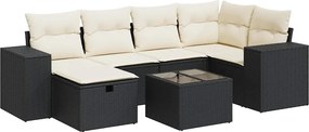 vidaXL 7 részes fekete polyrattan kerti ülőgarnitúra párnával