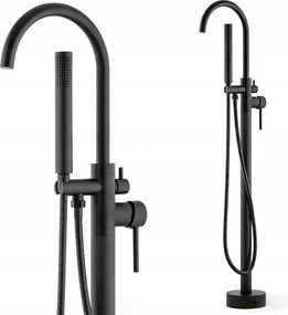 Kádtöltő Csaptelep Szabadon álló Padló Fekete Zuhany Tömlővel