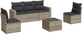 vidaXL 6 részes világosszürke polyrattan kerti ülőgarnitúra párnákkal