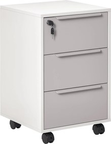 HOMCOM Íróasztali Fiókos Egység 3 Fiókkal, Irodai Irattartó Szekrény Kerekekkel, Zárral és 2 Kulccsal, Mobil Irattartó Tanuláshoz és Nappaliba 40x40x6