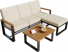 Kerti bútor szettek Sarokkanapé dohányzóasztal lábtartó bézs