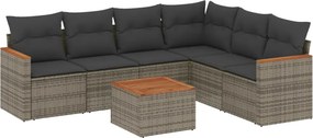 vidaXL 7 részes szürke polyrattan kerti ülőgarnitúra párnákkal