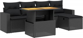 vidaXL 6 részes fekete polyrattan kerti ülőgarnitúra párnákkal