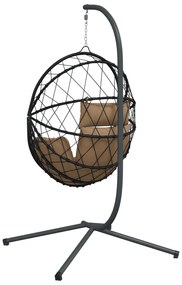 tópszínű rattan és acél függő kagylószék állvánnyal