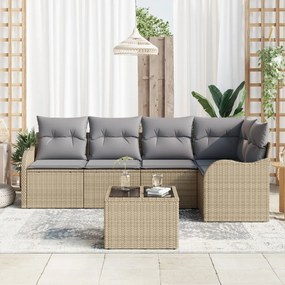 6 darabos Kert Kanapé Szett Párnákkal Fekete Poli Rattan, 2 személyes Kert Kanapé Párnákkal Bézs Poli Rattan