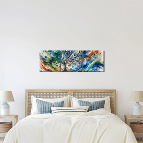 Kép – Színes energikus fa (órával) (90x30 cm)