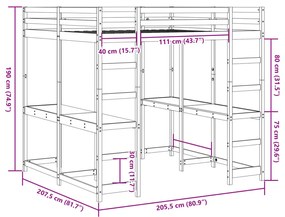 fehér tömör fenyőfa galériaágy asztallal és létrával 200x200 cm